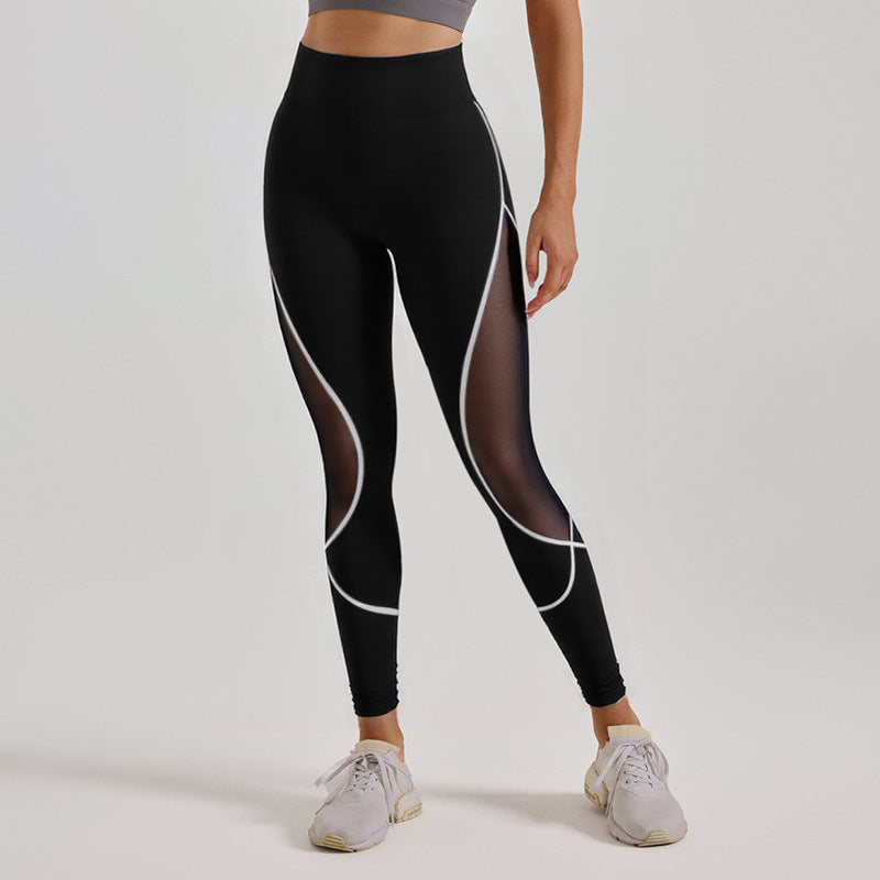 Color Blocked Mesh High Waisted and Hip Lifting Yoga Pants