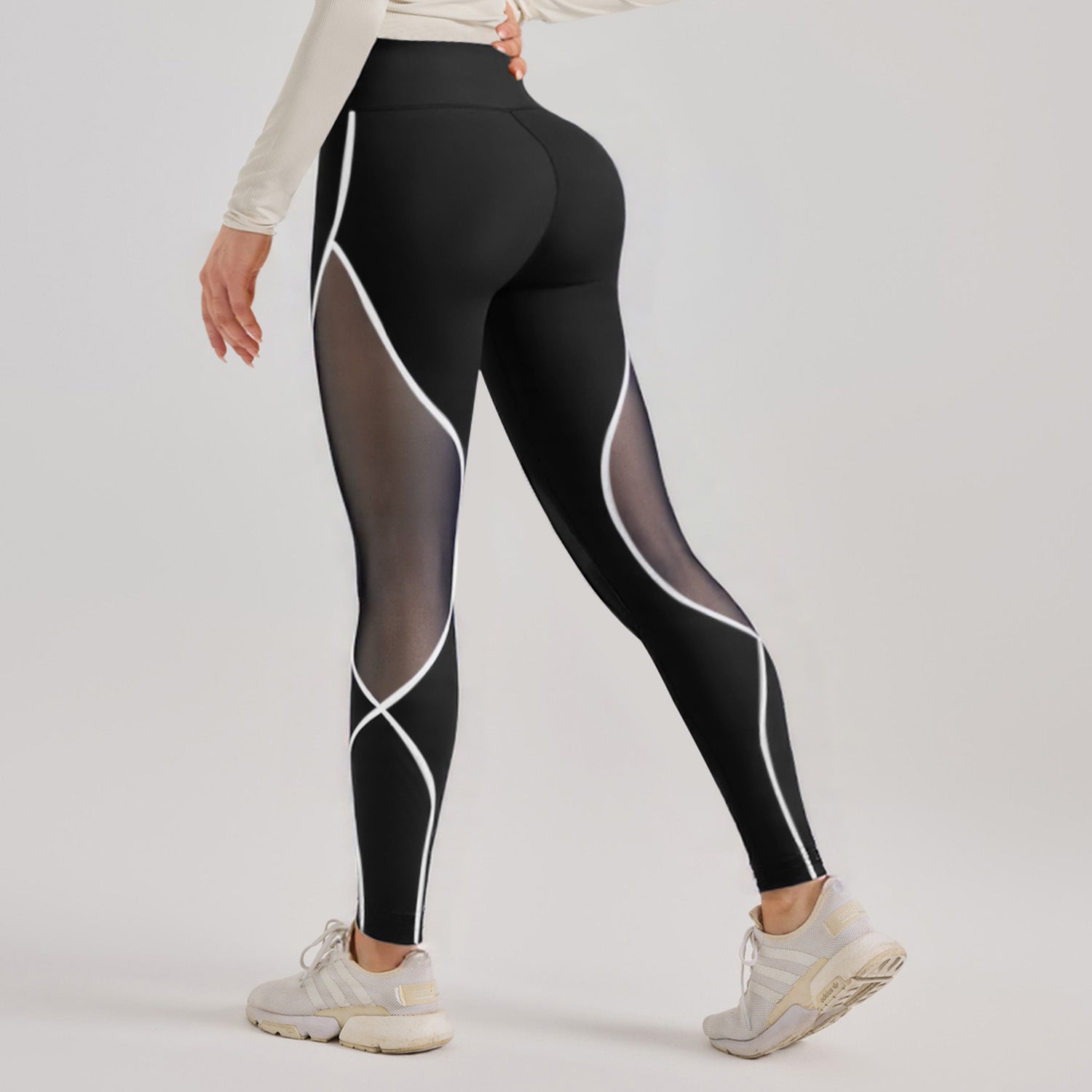 Color Blocked Mesh High Waisted and Hip Lifting Yoga Pants