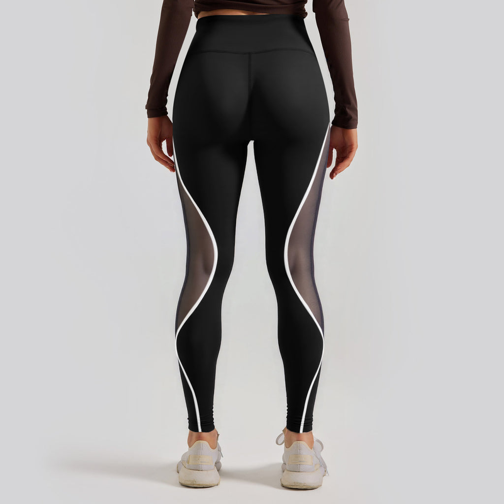 Color Blocked Mesh High Waisted and Hip Lifting Yoga Pants