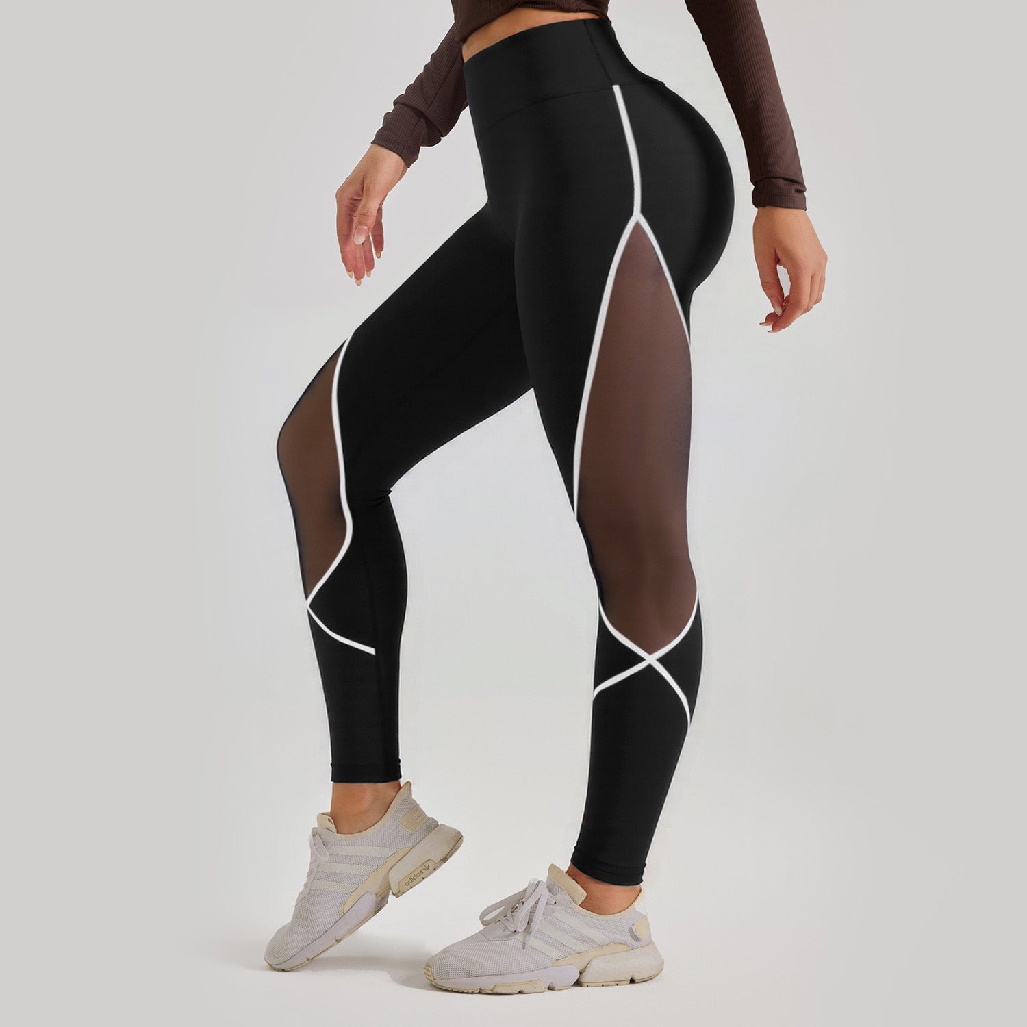 Color Blocked Mesh High Waisted and Hip Lifting Yoga Pants