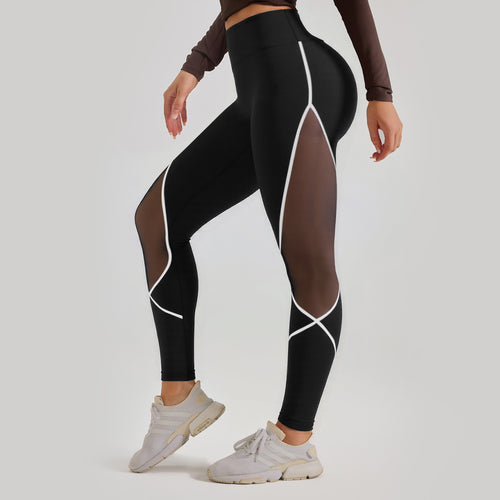 Color Blocked Mesh High Waisted and Hip Lifting Yoga Pants